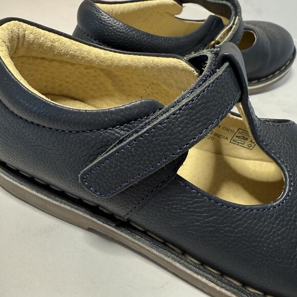 Mini Boden LEATHER T-BAR FLATS Girl’s EU 36 US 4 Navy Hook & Loop Maryjane Shoes - Picture 5 of 12